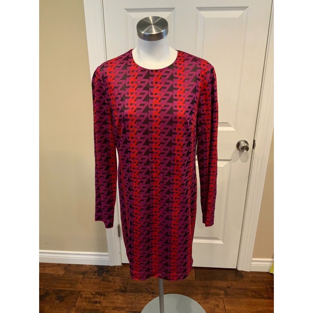 Trina Turk Red & Purple Geometric Patterned Shift Dress, Size 8 (US)